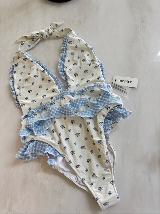 Montce Other - Montce Blue Floral & Gingham Ruffle One-Piece Swimsuit